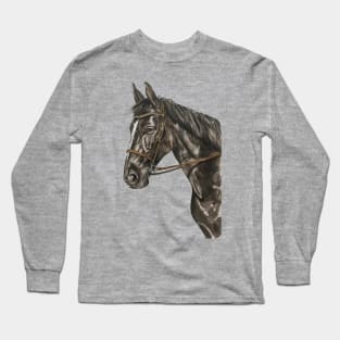 Beautiful Black Horse Wearing Head Halter Long Sleeve T-Shirt